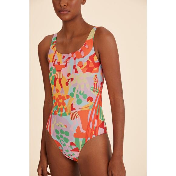 Adidas FARM Rio One Piece Swimsuit Pull On Beach Print No padding NWT Sz 12 - Picture 3 of 14